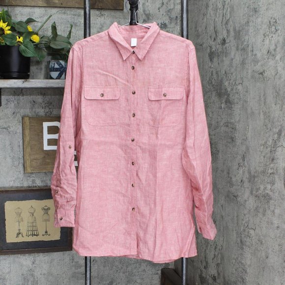 Lands End Tops - Lands' End Front Utility Tunic Top 516626-Sample L Tall Majove Rose Pink Red